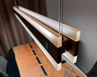 Oak Wood Ceiling LED Light, Epoxy Linear Pendant Light, Wooden Chandelier Lighting, Ceiling Light, Kitchen Island Pendant Lamp Gift
