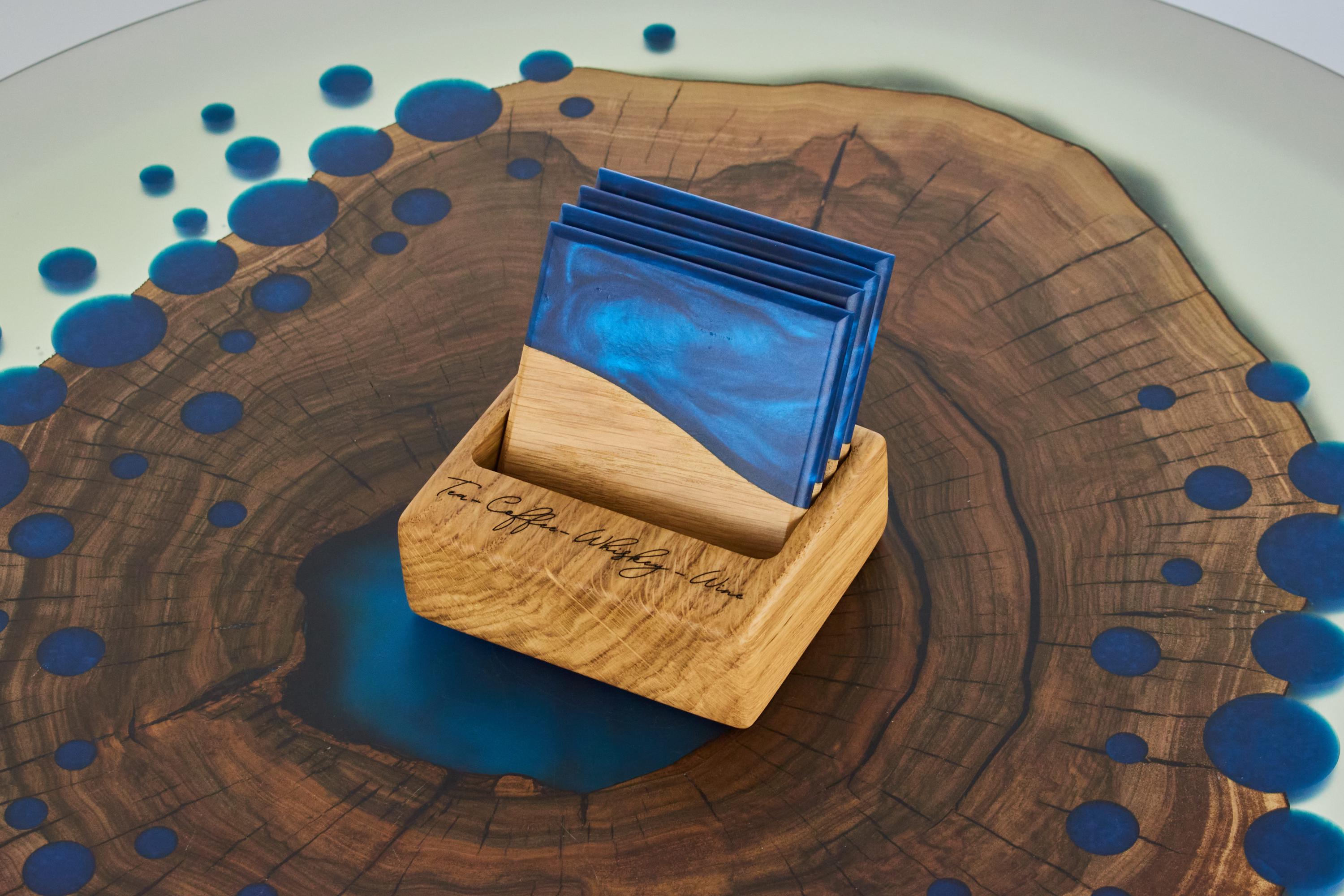 Handmade Cobalt-blue Coasters, Custom Wood Epoxy Resin Coasters, Square ...