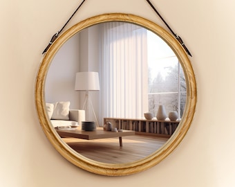 Natural Oak Circular Wall Mirror, Handcrafted Wood Frame Mirror, Minimalist Home Decoration Piece, Housewarming Gift For Loved Ones