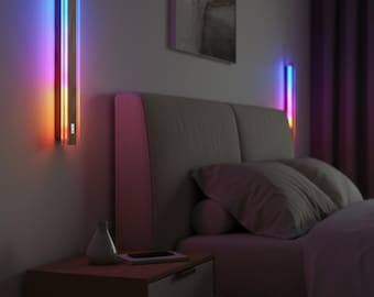 Modern RGB LED Wall Lamp with Epoxy Resin, Handmade Oak Sconce, Smart Color Changing Light for Home, Housewarming Gift for Best Friend