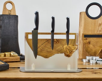 Holzmesserständer, magnetischer Messerhalter, handgemachter Epoxy-Messerblock, Harz-Messerhalter, Geschenk für Köche, Vatertagsgeschenk