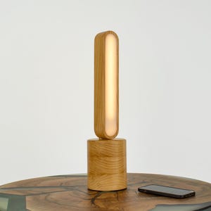 Minimalist Wooden Table Lamp, Modern Epoxy Light with Wooden Base, Warm Lighting for Bedroom, Home Office Desk Lamp, Housewarming Gift Idea
