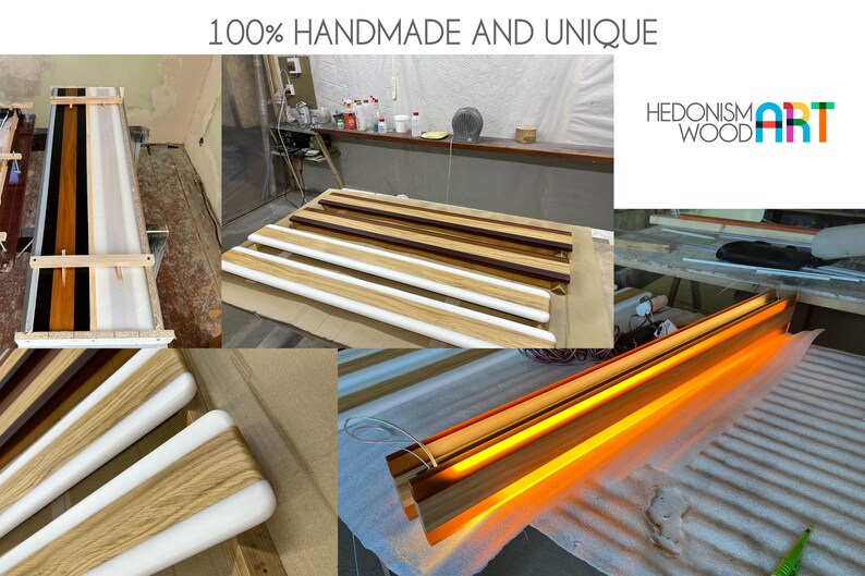 View of Linear Pendant Light, Wood & Epoxy Ceiling Light, Chandelier Lighting ...