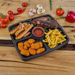 Bandeja para barbacoa, bandeja de madera para embutidos, bandeja de servir con compartimentos, bandeja de roble, bandeja para fiestas de verano, regalo de inauguración de casa para amigos.