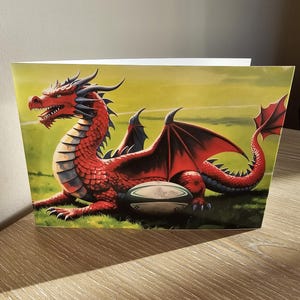 Biglietto d'auguri di rugby con drago gallese / biglietto di compleanno / biglietto di ringraziamento / biglietto di celebrazione / realizzato nel Regno Unito
