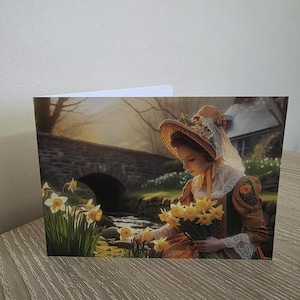 Waterside Daffodil Lady Kunstkarte |Blanko Grußkarte mit Umschlag| Frühling Karte | Geburtstag | Ich denke an Dich | Muttertag | Neues Zuhause