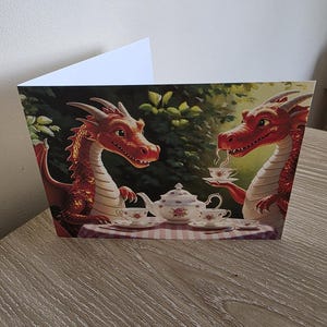 Biglietto di auguri per il Tea Party con drago gallese fatto a mano / Biglietto ecologico 5x7 con busta