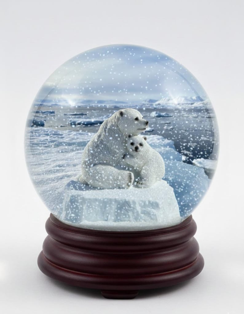 Polar Bear With Cub Snow Globe Plain Greetings Card With Envelope Fully ...
