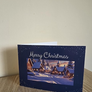 Snowy Village Christmas Card: Winter Holiday Greeting with Envelope