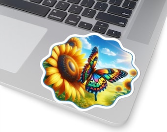 Colorful Butterfly & Sunflower Kiss-Cut Sticker, Perfect for Laptops, Water Bottles, Scrapbooking, Gifts, Celebrations
