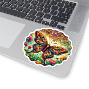 Colorful Butterfly Kiss-Cut Sticker, Boho Decor, Laptop Sticker, Water Bottle Decor, Gift for Nature Lovers, Flower Power, Rainbow Butterfly