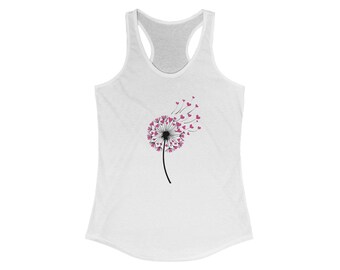 Dandelion Heart Racerback Tank Top, Spring Floral, Yoga Workout
