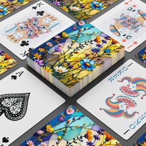 Naipes con efecto vitral floral: regalo único para gamers, imprescindible para una noche de juegos, decoración divertida, cartas coleccionables, solitario