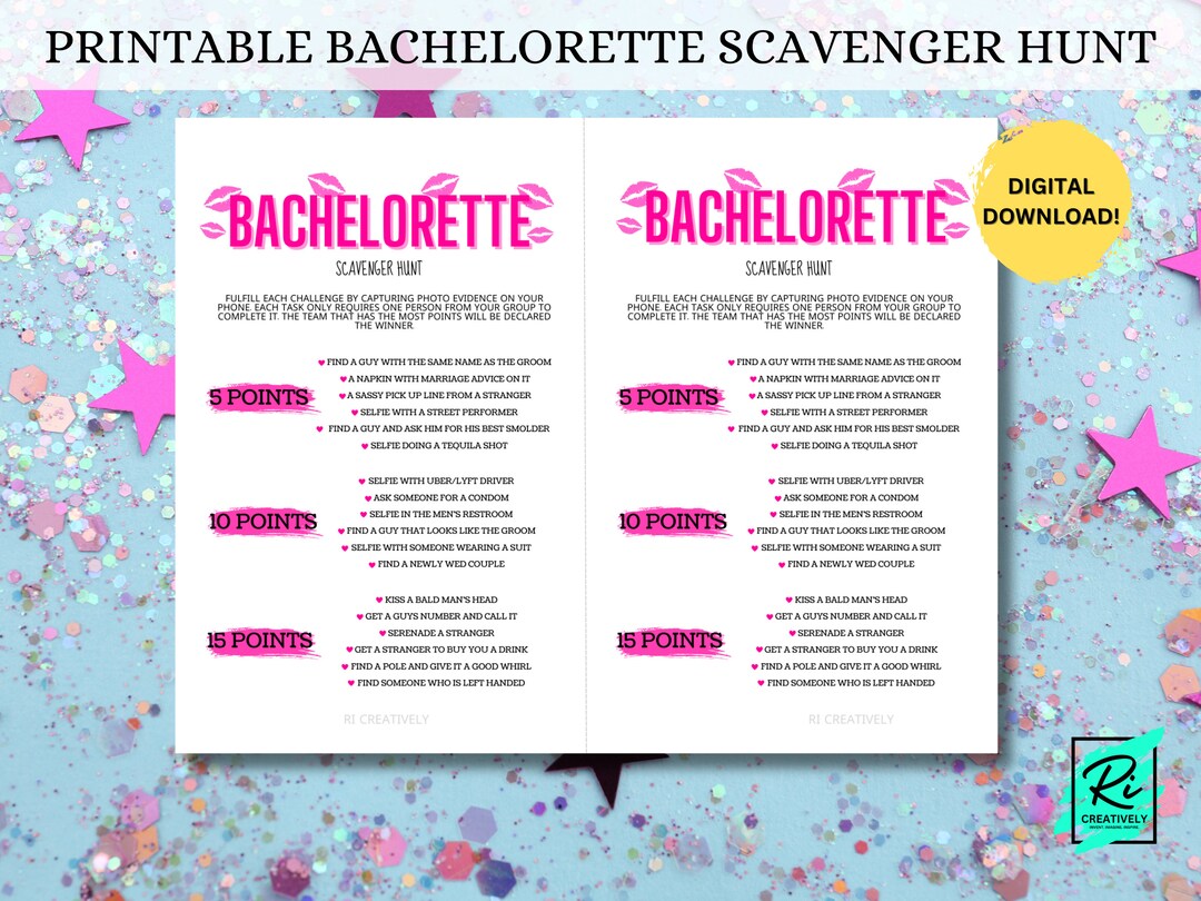 Printable Bachelorette Party Scavenger Hunt | Bachelorette Games | Hen