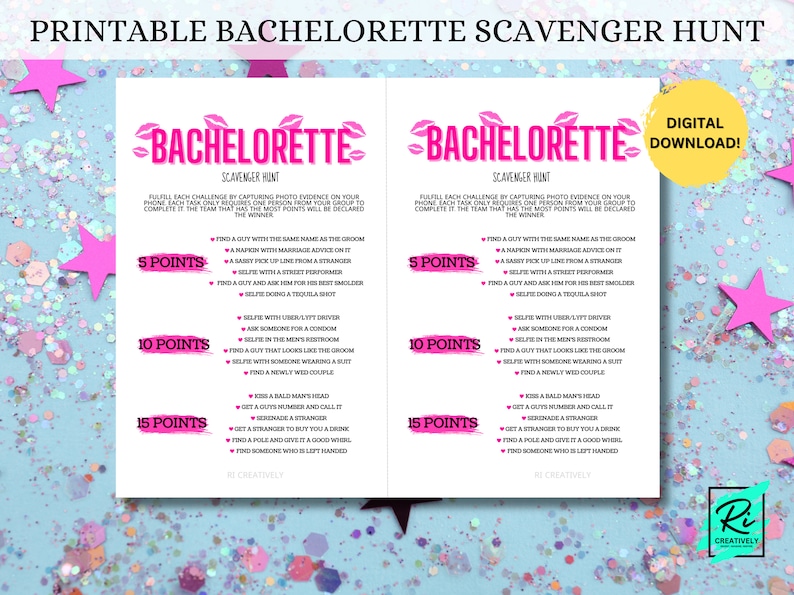 Printable Bachelorette Party Scavenger Hunt | Bachelorette Games | Hen