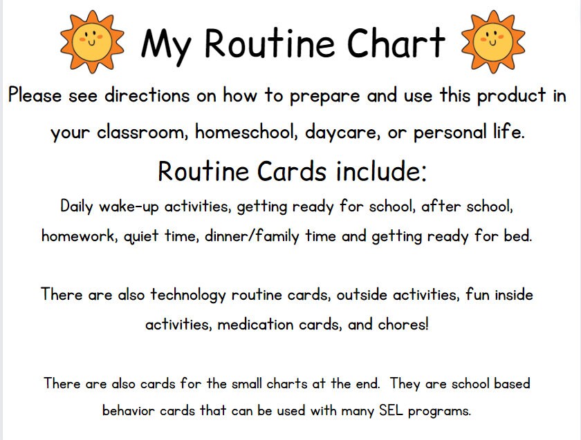 Easy Routine Chart for Children, Routine Charts for Classroom ...