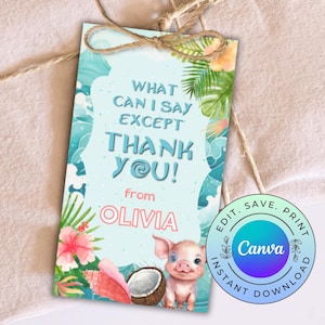 Moana Favor Tag, bearbeitbarer Moana Geschenkanhänger, druckbares Moana Dankeschön Tag, DIGITAL DOWNLOAD