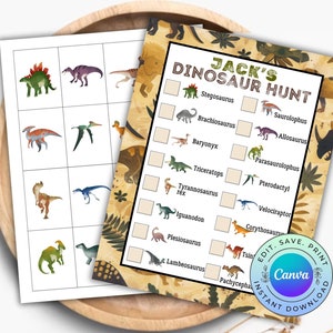 Personalizable Dinosaur Scavenger Hunt, Printable Dinosaur Party Activity, Dinosaur Treasure Hunt, DIGITAL DOWNLOAD