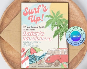 Surfing Invitation, Beach Birthday Invitation Instant Download ...