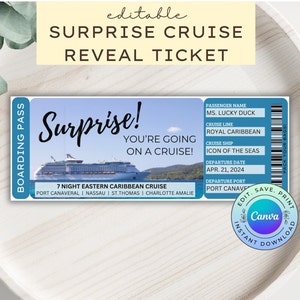 Editable Surprise Cruise Reveal Ticket, Printable Cruise Reveal Present, Editable Cruise Boarding Pass, DIGITAL DOWNLOAD