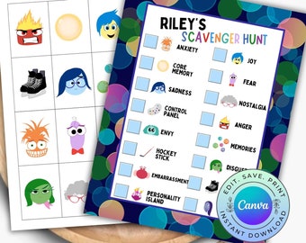Personalizable Inside Out Scavenger Hunt, Printable Inside Out 2 Party Activity, Inside Out 2 Treasure Hunt, DIGITAL DOWNLOAD