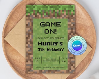 Editable Pixel Video Game Invitation, Printable Video Game Birthday Invite, Printable Pixel Craft Party Invitation, DIGITAL DOWNLOAD