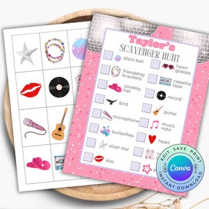 Pop Singer Scavenger Hunt, Personalizable Superstar Party Activity, DIGITAL DOWNLOAD