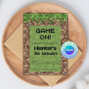 Editable Pixel Video Game Invitation, Printable Video Game Birthday Invite, Printable Pixel Craft Party Invitation, DIGITAL DOWNLOAD