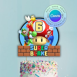Editable Mario Cake Topper, Printable Mario Birthday Cake Topper, DIGITAL DOWNLOAD
