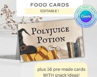 Wizard Party Food Cards, Editable Wizard Birthday Food Labels, Printable Magical Party Food Tents, DIGITAL DOWNLOAD