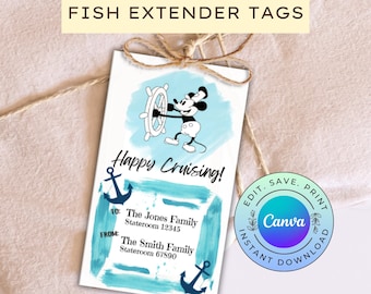 Editable Fish Extender Tags, Printable Cruise Fish Extend Tag, Printable Cruise Gift Tag, DIGITAL DOWNLOAD