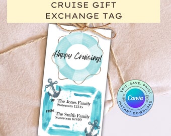 Editable Cruise Gift Exchange Tags, Printable Cruise Fish Extend Gift Tags, DIGITAL DOWNLOAD