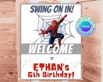 Editable Spiderman Birthday Welcome Sign, Printable Spiderman Party Sign,  DIGITAL DOWNLOAD