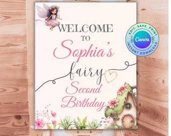 Fairy Birthday Welcome Sign, Editable Fairy Party Decor, DIGITAL DOWNLOAD
