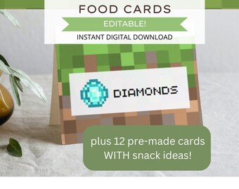 Editable Pixel Craft Food Cards, Pixel Craft Food Labels, Pixel Craft Food Tent Cards, DIGITAL DOWNLOAD