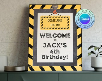 Editable Construction Birthday Welcome Sign (Digital Download)