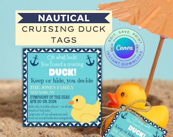 Etiquetas editables para patos de crucero, tarjetas imprimibles para patos de crucero, etiquetas náuticas para esconder patos de crucero, descarga digital