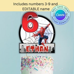 Editable Spiderman Cake Topper, Printable Superhero Birthday Cake Sign, Spiderman Birthday Cake Topper, DIGITAL DOWNLOAD