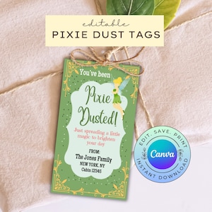 Editable Pixie Dust Tags, Printable Cruise Pixie Dust Tag, Printable Pixie Dusting Gift, DIGITAL DOWNLOAD