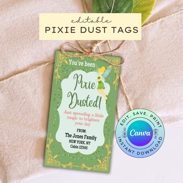 Editable Pixie Dust Tags, Printable Cruise Pixie Dust Tag, Printable Pixie Dusting Gift, DIGITAL DOWNLOAD