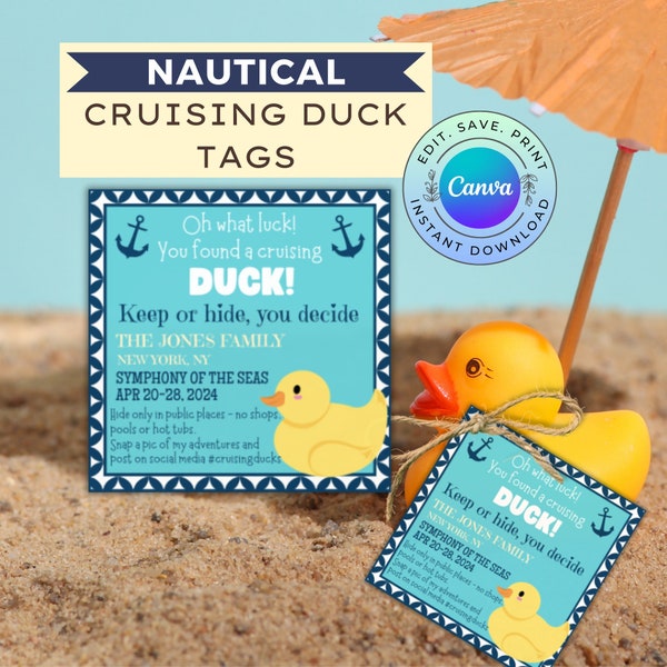 Editable Nautical Cruising Duck Tags, Printable Cruise Duck Tags, Cruise Duck Hiding Tags, DIGITAL DOWNLOAD