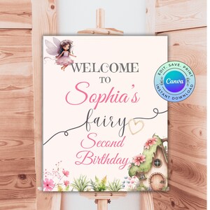 Editable Fairy Birthday Welcome Sign, Printable Fairy Party Sign, Printable Fairy Welcome Sign, DIGITAL DOWNLOAD