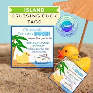 Étiquettes modifiables de canard de croisière d'île tropicale, étiquette imprimable de croisière de canard, étiquettes de masquage de canard de croisière, étiquette de canard de croisière imprimable, téléchargement numérique