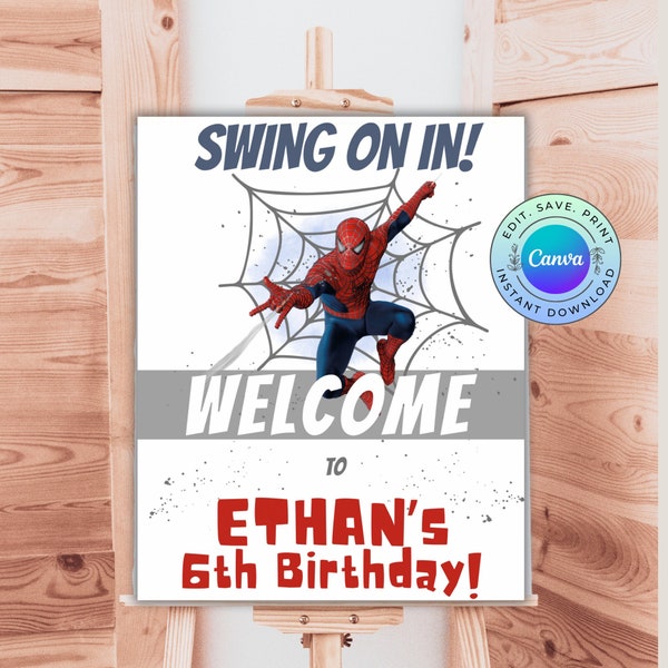 Editable Spiderman Birthday Welcome Sign, Printable Spiderman Party Sign,  DIGITAL DOWNLOAD