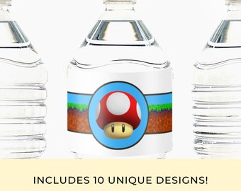 Printable Mario Water Bottle Labels, Mario Party Decorations (Digital Download)