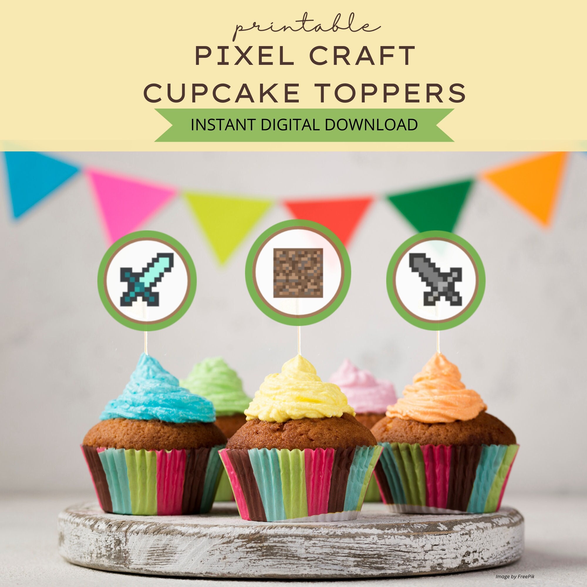 Pixel Art Cupcake Toppers Set