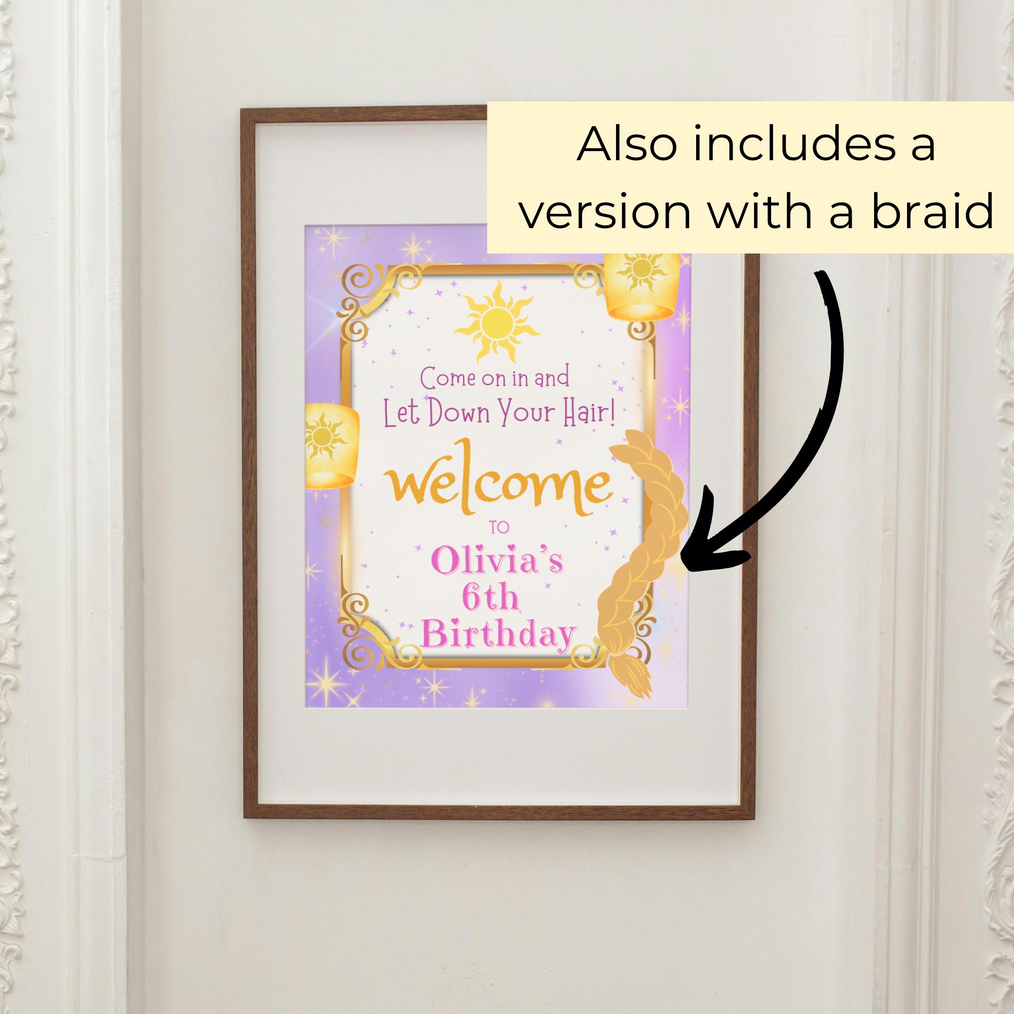 Editable Rapunzel Welcome Sign, Printable Rapunzel Birthday Sign