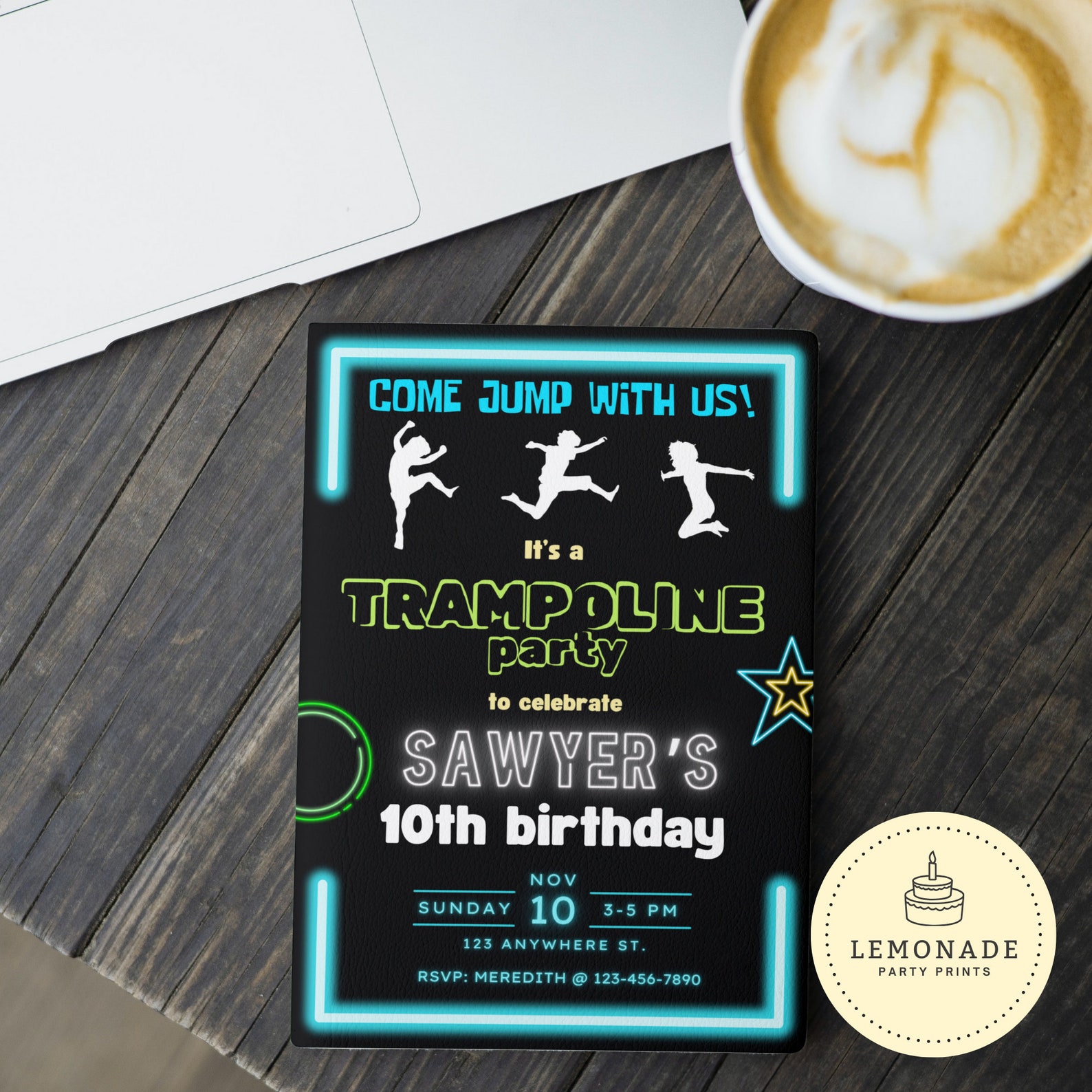 Editable Jump Party Invitation, Printable Trampoline Birthday ...