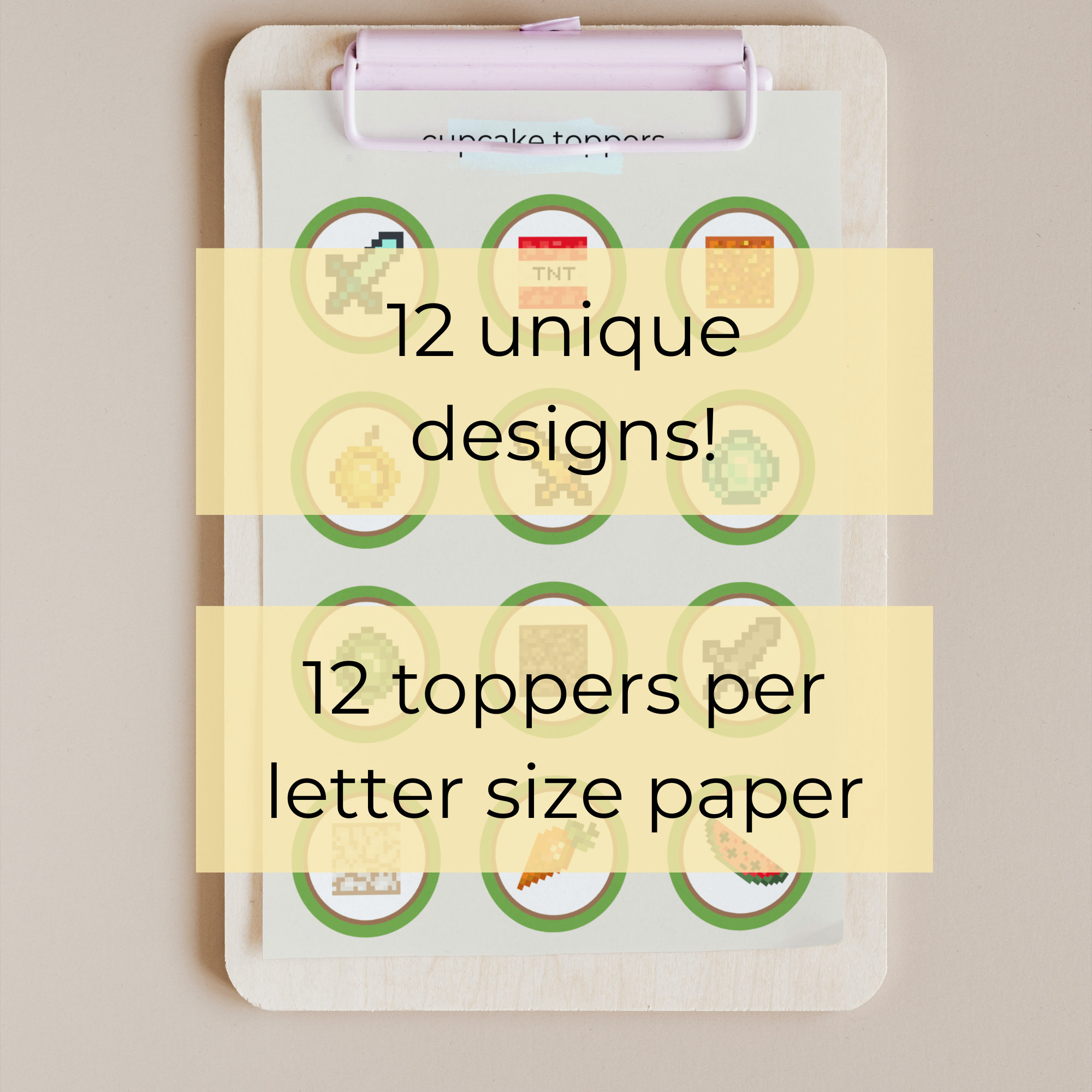 Pixel Art Cupcake Toppers Set