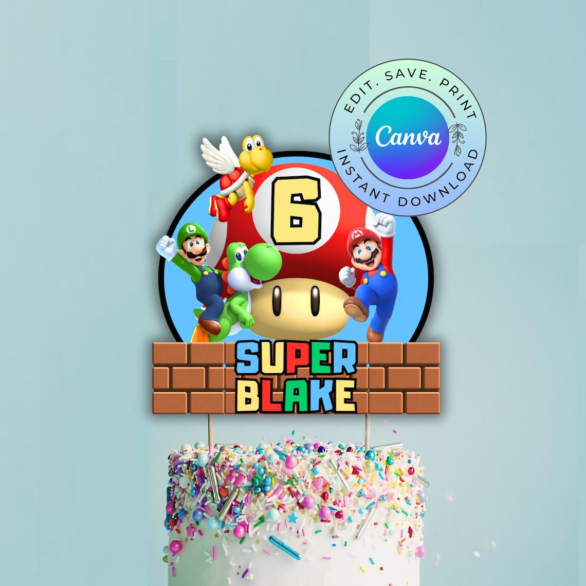 Editable Mario Cake Topper, Printable Mario Birthday Cake Topper ...